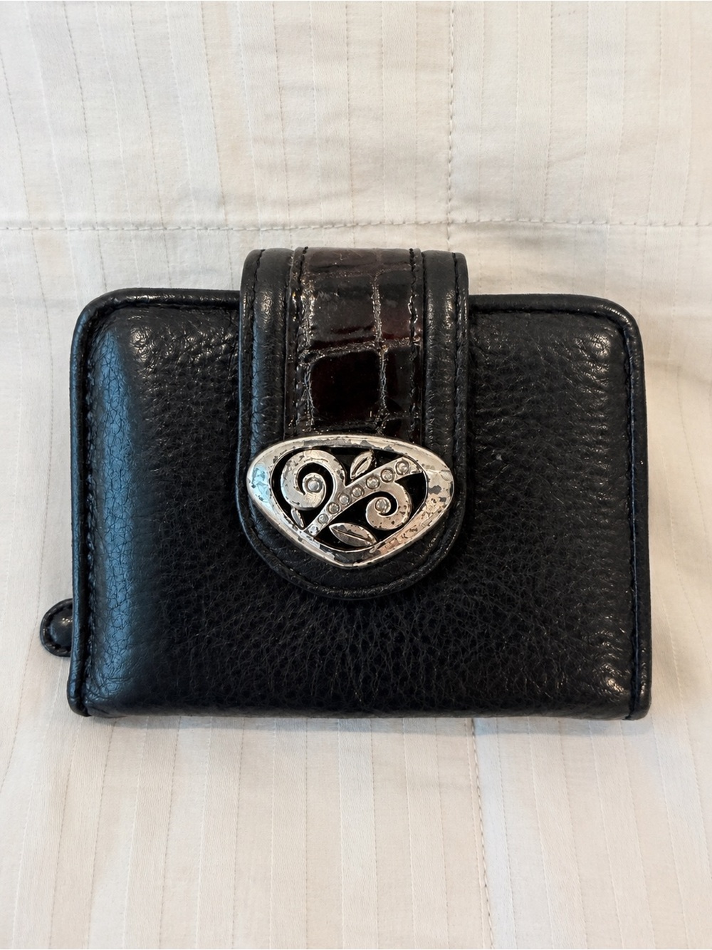 Brighton Black Leather Croc Embossed Bifold Wallet